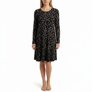 Allison Brittney Long Sleeve Womens Black Multi Christmas Print Festive Holiday